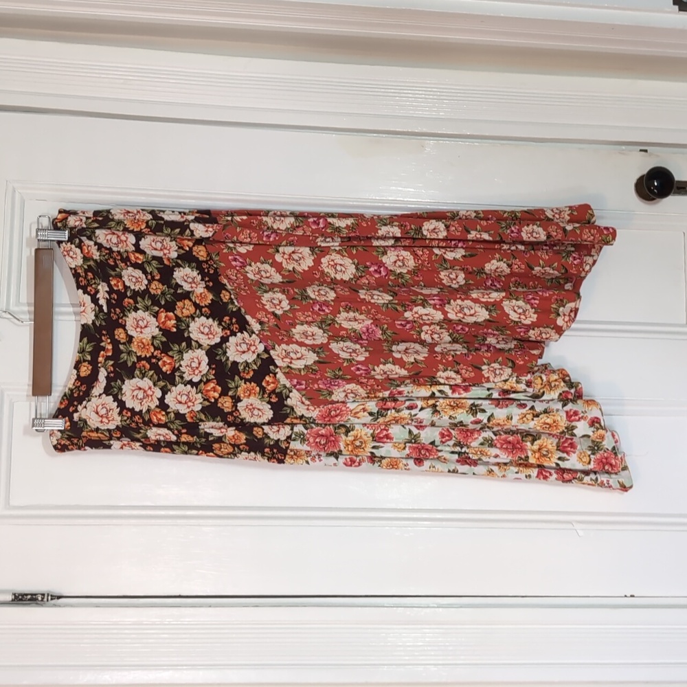 Farm Rio Anthropologie Asymmetrical Floral Patchwork Midi Skirt - Picture 5 of 11